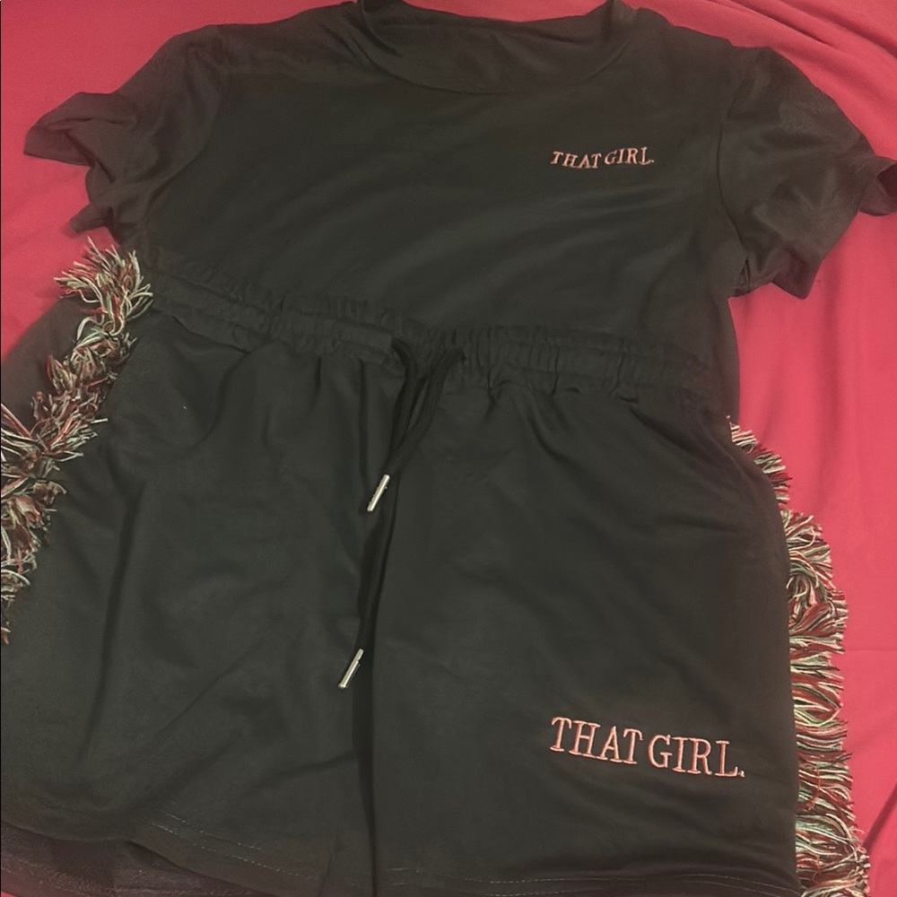 Pink and Gray Loungewear Set with Metallic Accents